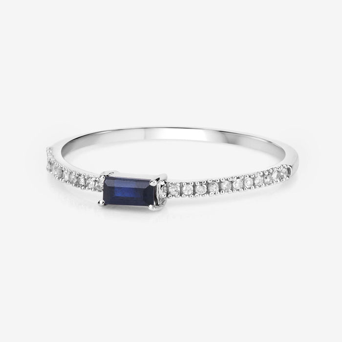 0.19 Carat Genuine Blue Sapphire and White Diamond 14K White Gold Ring