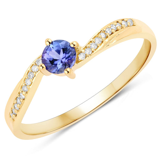 0.28 Ct Genuine Tanzanite & White Diamond 14K Yellow Ring