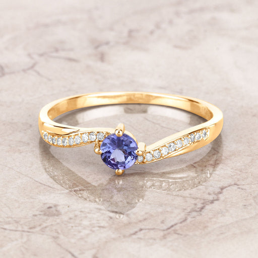 0.28 Ct Genuine Tanzanite & White Diamond 14K Yellow Ring