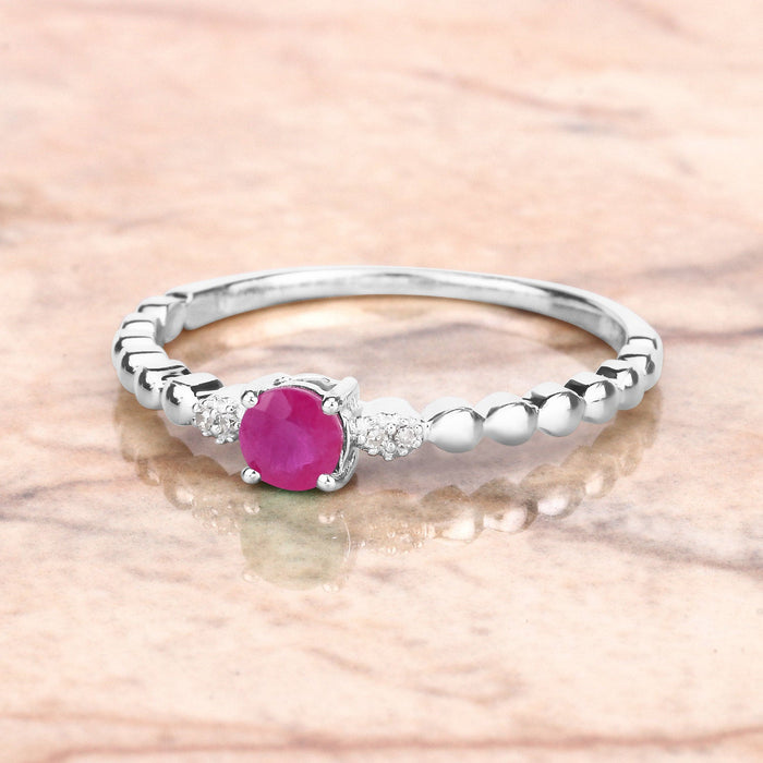 0.31 Carat Genuine Ruby and White Diamond 14K White Gold Ring