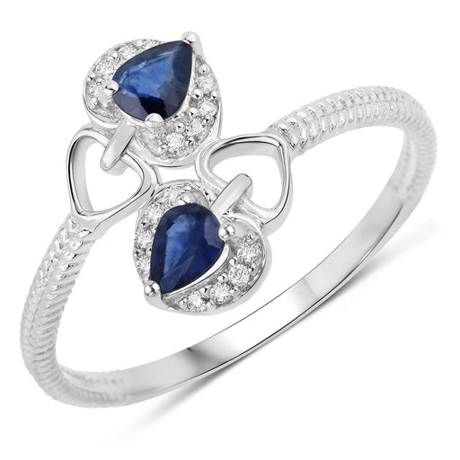 0.34 Carat Genuine Blue Sapphire and White Diamond 14K White Gold Ring