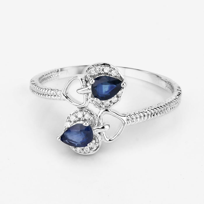 0.34 Carat Genuine Blue Sapphire and White Diamond 14K White Gold Ring