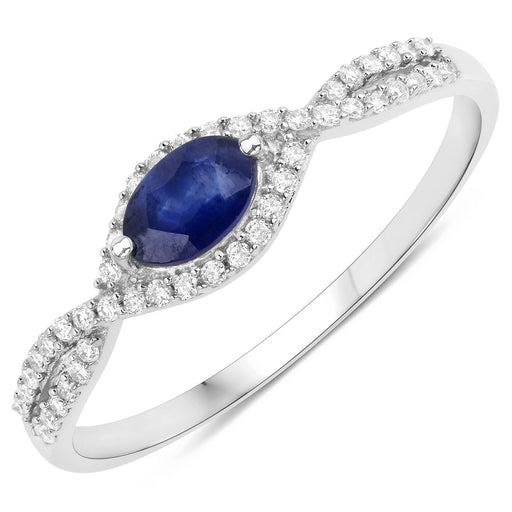 0.35 Carat Genuine Blue Sapphire and White Diamond 14K White Gold Ring