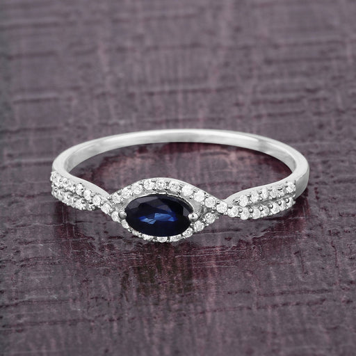 0.35 Carat Genuine Blue Sapphire and White Diamond 14K White Gold Ring