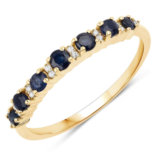 0.43 Carat Genuine Blue Sapphire and White Diamond 14K Yellow Gold Ring