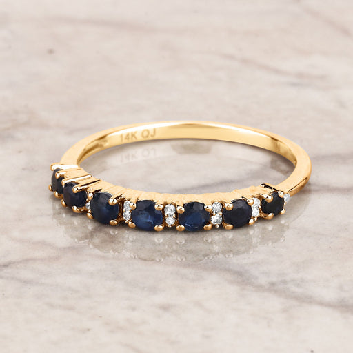 0.43 Carat Genuine Blue Sapphire and White Diamond 14K Yellow Gold Ring