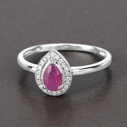 0.46 Carat Genuine Ruby & White Diamond 14K White Gold Ring