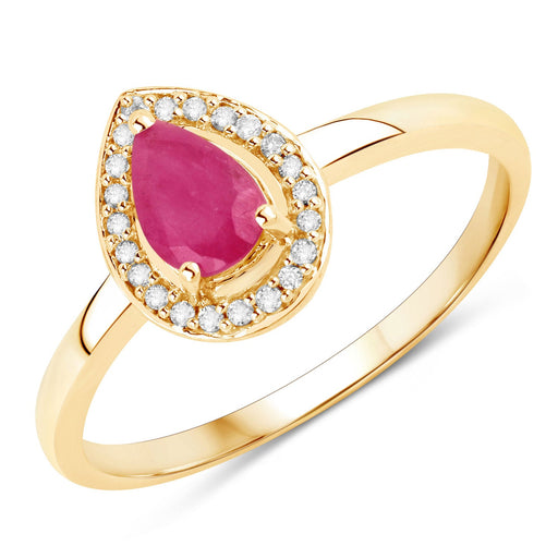 0.46 Carat Genuine Ruby & White Diamond 14K Yellow Gold Ring