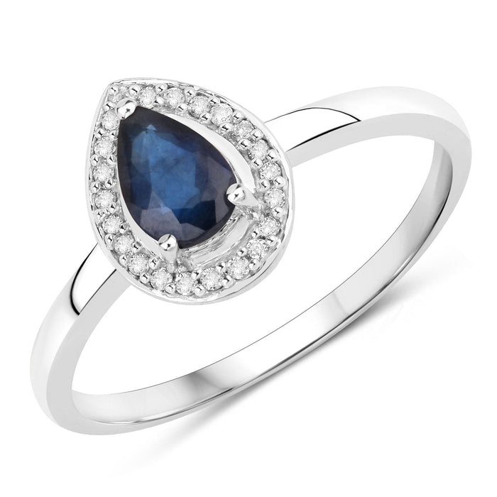 0.48 Carat Genuine Blue Sapphire and White Diamond 14K White Gold Ring