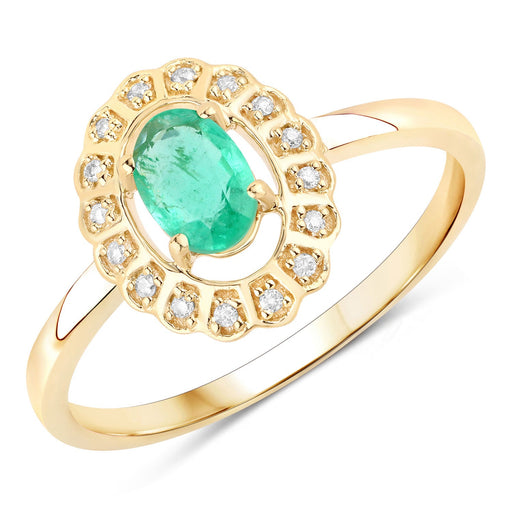 0.48 Carat Genuine Zambian Emerald and White Diamond 14K Yellow Gold Ring