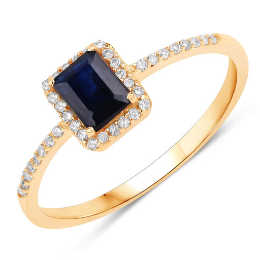 0.60 Carat Genuine Blue Sapphire and White Diamond 14K Yellow Gold Ring