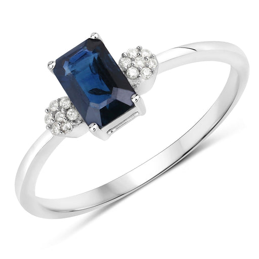 0.62 Carat Genuine Blue Sapphire and White Diamond 14K White Gold Ring