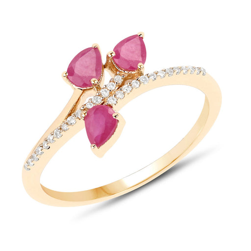 0.68 Carat Genuine Ruby & White Diamond 14K Yellow Gold Ring