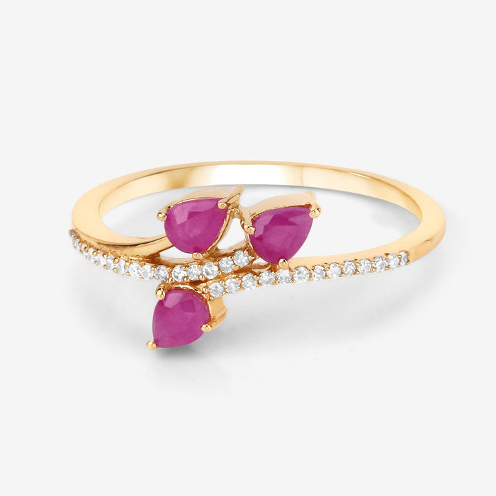 0.68 Carat Genuine Ruby & White Diamond 14K Yellow Gold Ring