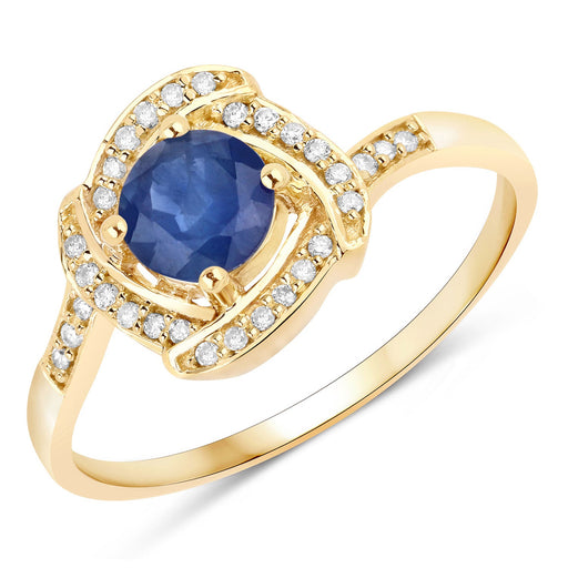 0.73 Carat Genuine Blue Sapphire and White Diamond 14K Yellow Gold Ring