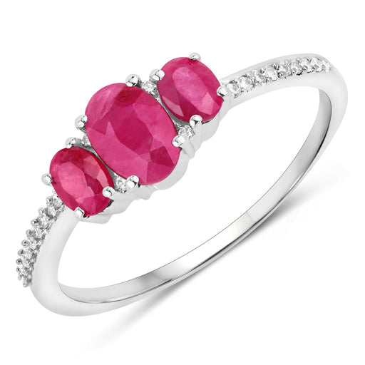 1.02 Carat Genuine Ruby and White Diamond 14K White Gold Ring