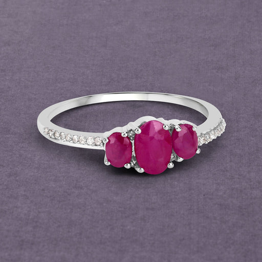 1.02 Carat Genuine Ruby and White Diamond 14K White Gold Ring