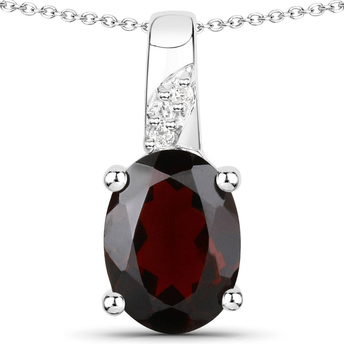 1.27 Carat Genuine Garnet and White Zircon .925 Sterling Silver Pendant