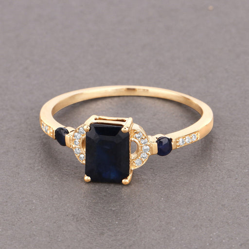 1.64 Carat Genuine Blue Sapphire and White Diamond 14K Yellow Gold Ring