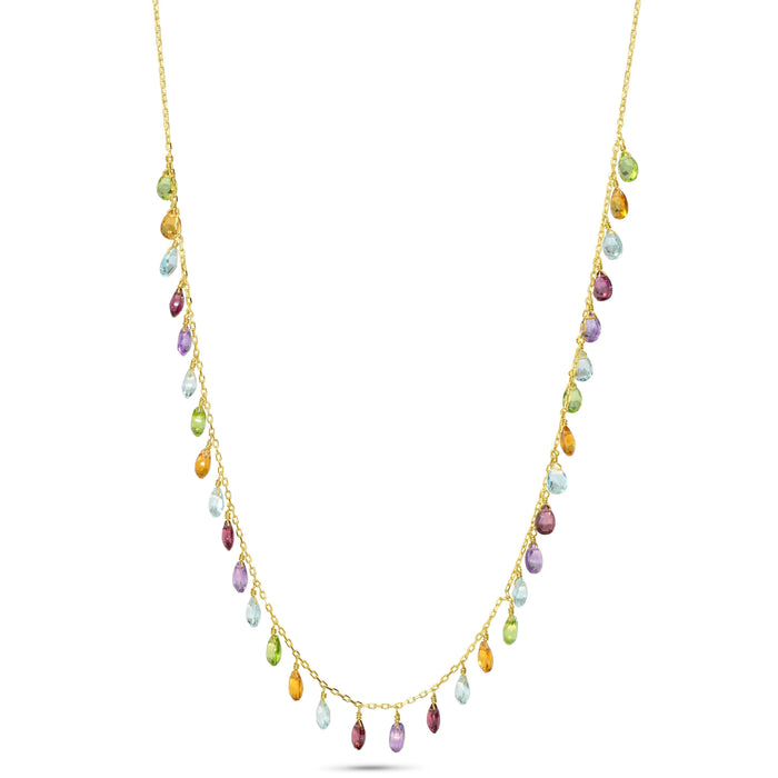 14k Multi-Gemstone Rainbow Necklace 17" - leathersilkmore.com
