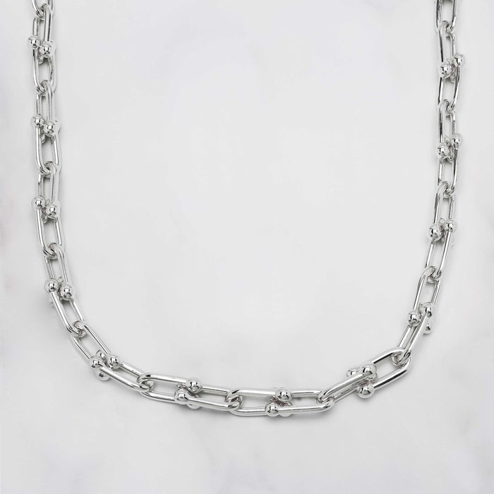 Silver Plated Thick Ball Paperclip Link Necklace