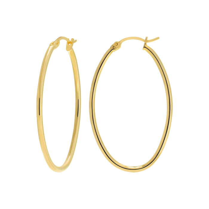 14K Sterling Silver Oval Hoop Earrings