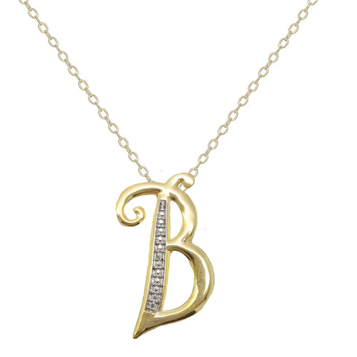 14K Yellow Gold Plated Diamond Accent Initial Pendant-B