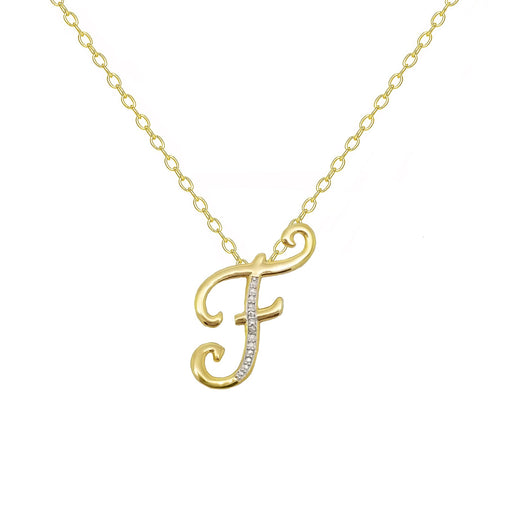 14K Yellow Gold Plated Diamond Accent Initial Pendant-F