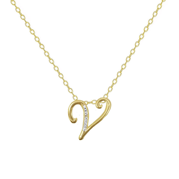 14K Yellow Gold Plated Diamond Accent Initial Pendant-V