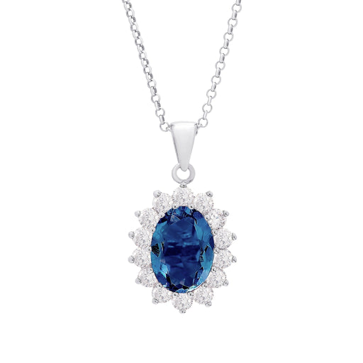 Sterling Silver Lab Sapphire Gemstone & CZ Lady Di Pendant - leathersilkmore.com