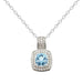 Sterling Silver Gemstone Blue Topaz & CZ Cushion Halo Pendant - leathersilkmore.com