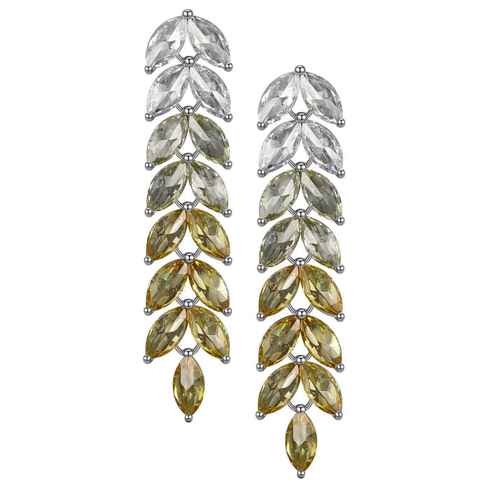 Silver Plated Cubic Zirconia  Yellow Ombre Dangling Leaf Earrings