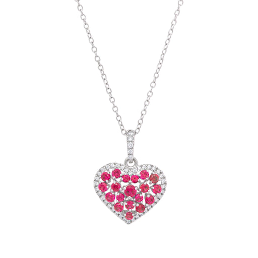 Sterling Silver Lab Ruby Gemstone Heart Pendant - leathersilkmore.com