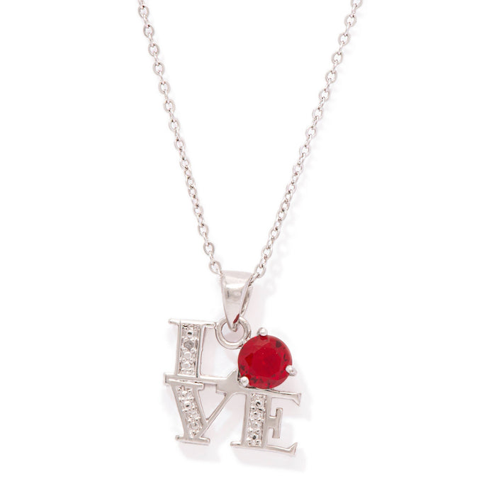 Sterling Silver Love Lab Ruby Gemstone Pendant - leathersilkmore.com