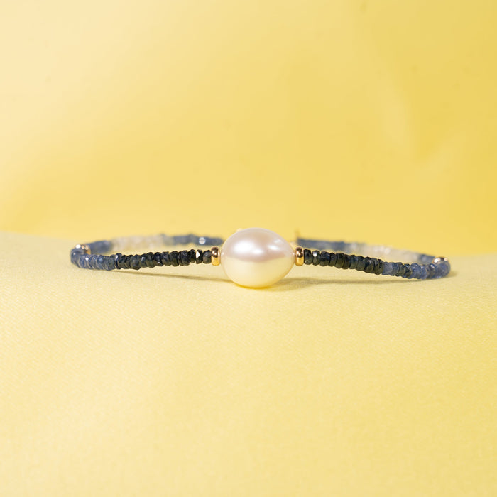 14K Sapphire White Freshwater Pearl Bracelet
