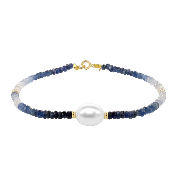 14k Sapphire White Freshwater Pearl Bracelet 6.5-7.5" - leathersilkmore.com