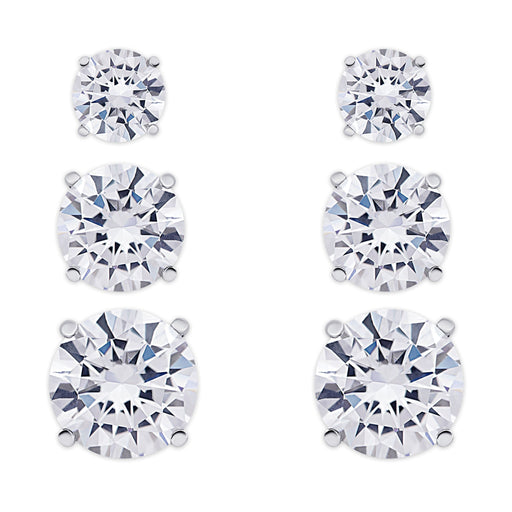 Silver Plated 3 Prs Round Cubic Zirconia Stud Earring Set - leathersilkmore.com