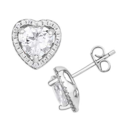 Silver Plated Cubic Zirconia Heart Stud Earrings - leathersilkmore.com