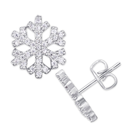 Silver Plated Cubic Zirconia Snowflake Stud Earrings - leathersilkmore.com