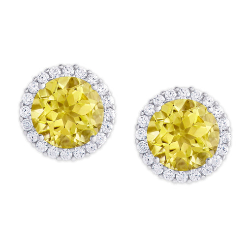 Silver Plated Round Simulated Citrine & CZ Halo Stud Earrings - leathersilkmore.com