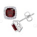 Silver Plated Cushion Simulated Garnet & CZ Halo Stud Earrings - leathersilkmore.com