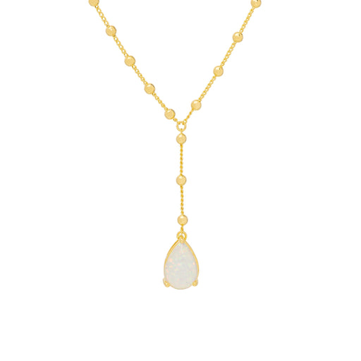 Simulated Pear Opal Beaded Y 18'' Necklace in 14k Gold Plate - leathersilkmore.com