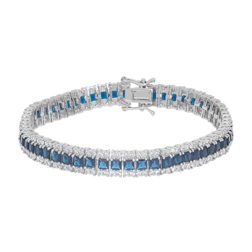 Simulated Sapphire Line Bracelet in Fine Silver Plate - leathersilkmore.com