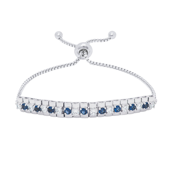 Simulated Sapphire and Cubic Zirconia Adjustable Bolo Bracelet in Fine Silver Plate - leathersilkmore.com