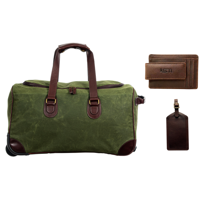 Rolling Duffle Bag with Free Leather Tag and Money Clip