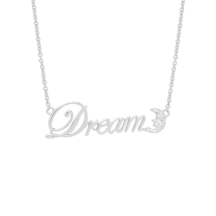 Diamond Accent DREAM MOON CREST 18'' Necklace in Fine Silver Plated