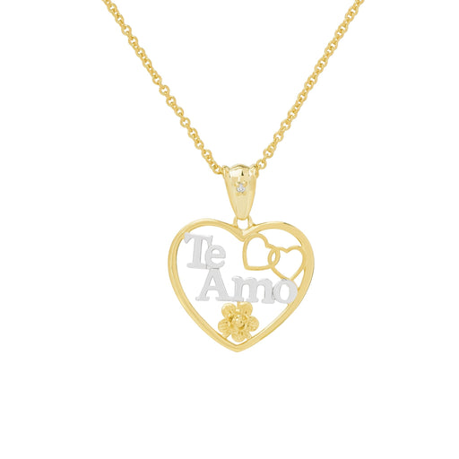 Diamond Accent Te Amo Enclosed Heart 18'' Necklace in 14k Gold Plated