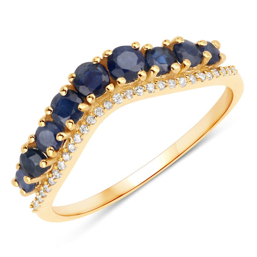 Genuine Blue Sapphire and White Diamond 14K Yellow Gold Ring