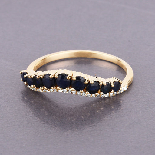 Genuine Blue Sapphire and White Diamond 14K Yellow Gold Ring