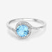 Genuine Swiss Blue Topaz & White Diamond 14K White Gold Ring